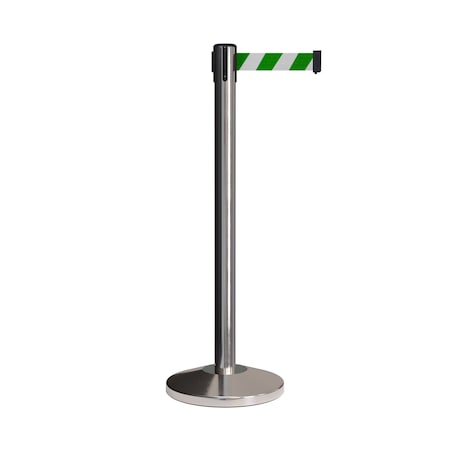 Montour Line Stanchion Belt Barrier Pol.Steel Post 13ft. Grn/Wh Belt ES400-PS-GWD-130